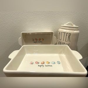 RAE DUNN 3 Piece Spring Easter Set (Bakeware is Dishwasher/Microwave/Oven Safe)